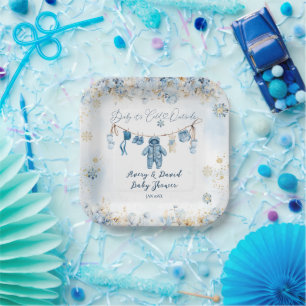 Blue ClothestLine Cold Outside Baby Boy Dusche Pappteller