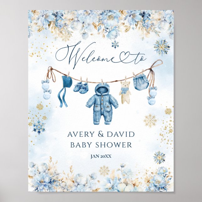 Blue ClothestLine Cold Outside Baby Boy Dusche Poster (Vorne)