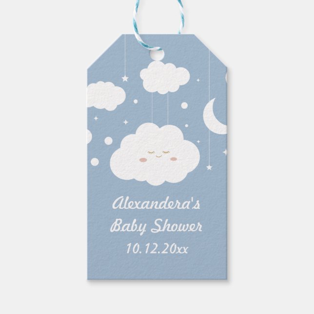 Blue Cloud 9 Baby Dusche Gefallen Geschenkanhänger (Vorderseite)