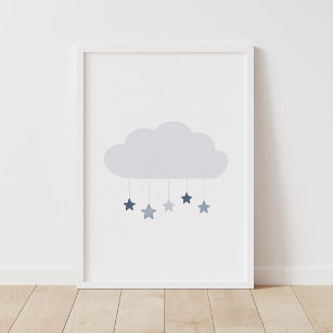 Blue Cloud and Stars Boy Kinderzimmer Poster