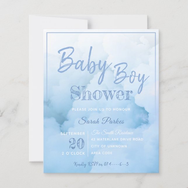 Blue Cloud Baby Boy Baby Shower Einladung (Vorderseite)
