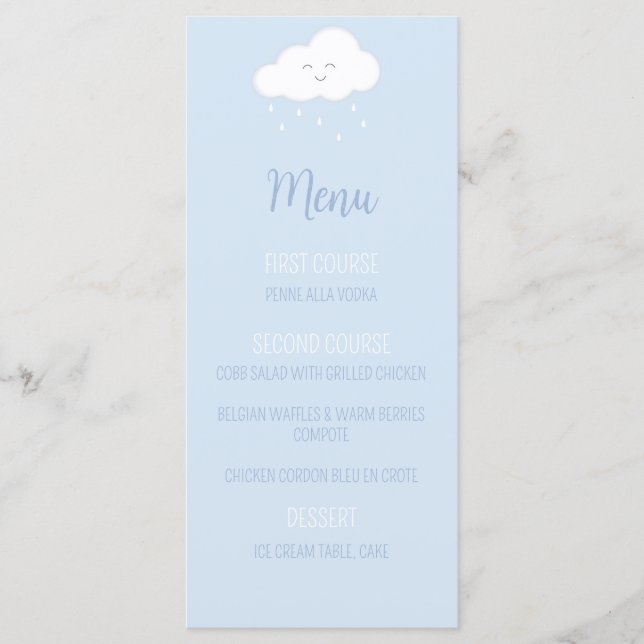 Blue Cloud Boy Baby Showmenü Menükarte (Vorderseite)