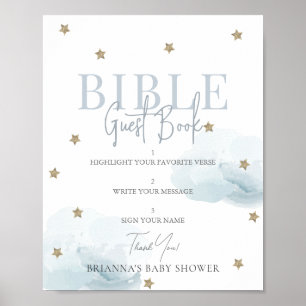 Blue Cloud Gold Star Baby shower Bible Livre d'or