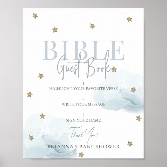 Blue Cloud Gold Star Baby shower Bible Livre d'or (Devant)