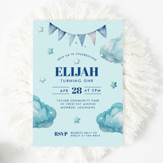 Blue Cloud Star Bunting Banner Einladung