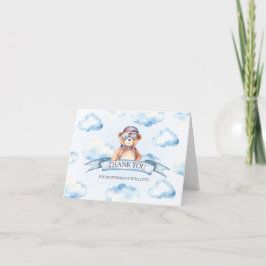 Blue Cloud Vintag Boy Bear Baby Dusche Dankeskarte
