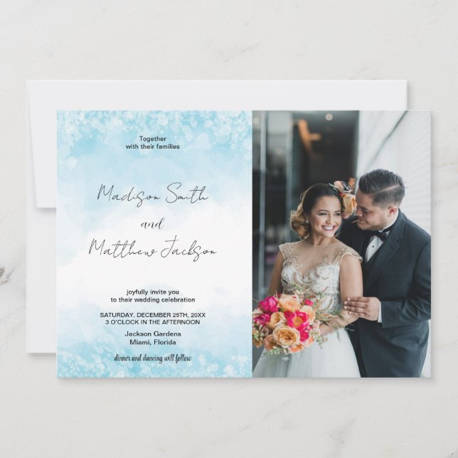 Blue Cloud Wedding Invitations avec photo (Devant)
