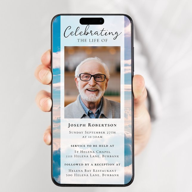 Blue Clouds Foto Beerdigung Digital Evite Einladung (Von Creator hochgeladen)