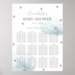 Blue Clouds & Gold Stars Baby Shower Chart Poster