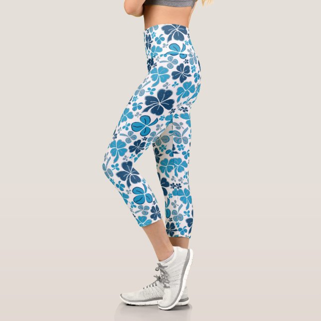 Blue Clover Kleeblatt Pattern St Patrick`s Day Capri Leggings (Links)