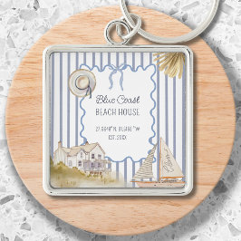 Blue Coastal Chic Blue Stripes Schlüsselanhänger