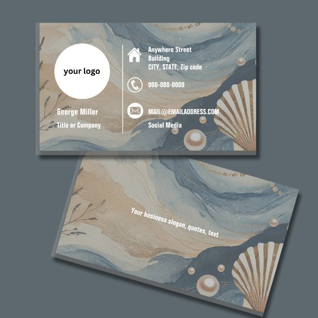 Blue Coastal elegantes Minimalistisches Berufliche Visitenkarte (Von Creator hochgeladen)