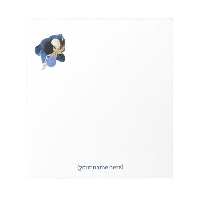 Blue Coastal Floral Japandi Minimalistisch Notizblock (Vorderseite)
