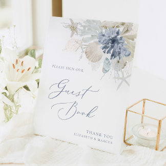 Blue Coastal Guest Book Wedding Pedestal Sign Sockelschild