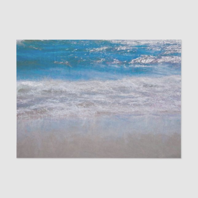 Blue Coastal Ocean Waves Tropical Art Seidenpapier (Vorderseite)