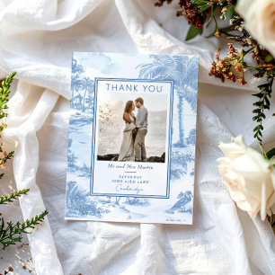 Blue Coastal Toile Hochzeit Danke Karte