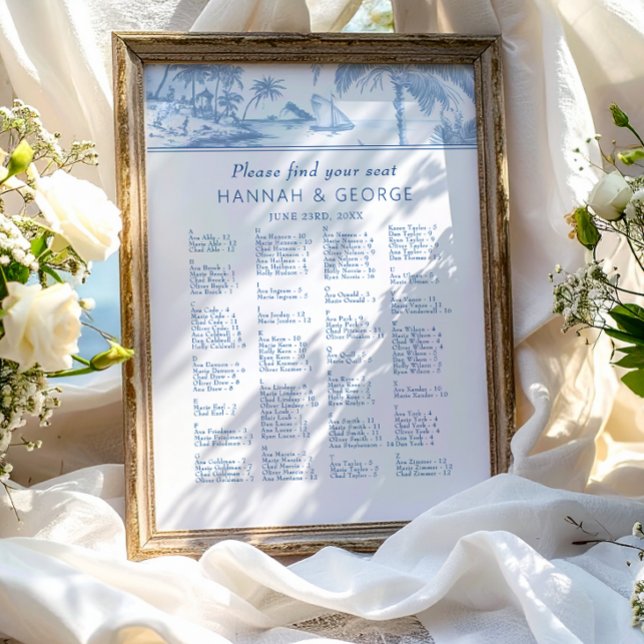 Blue Coastal Toile Hochzeitsplanposter Poster (Von Creator hochgeladen)