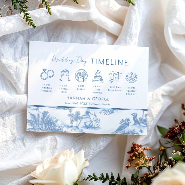 Blue Coastal Toile Hochzeitstitel Begrüßungskarte Einladung (Von Creator hochgeladen)