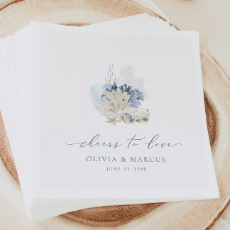 Blue Coastal Wedding Napkins Beach Seashell Serviette
