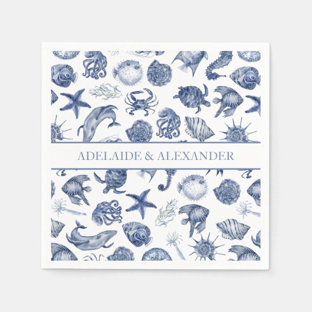 Blue Coastal Wedding Paper Napkin Serviette (Vorderseite)