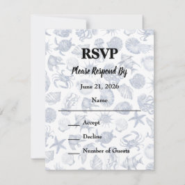 Blue Coastal Wedding Response Card RSVP Karte