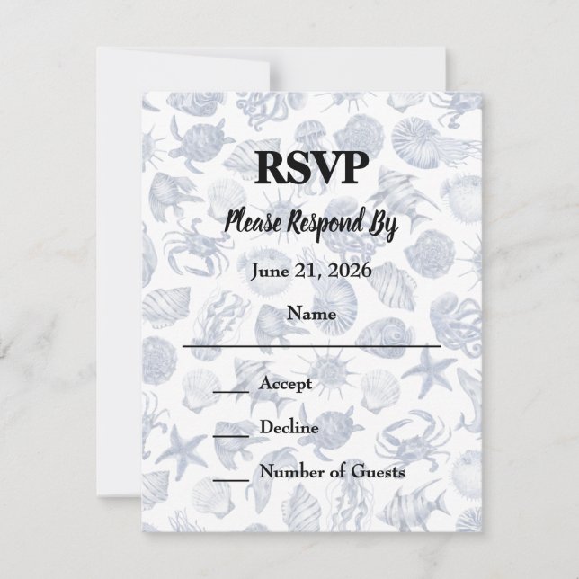 Blue Coastal Wedding Response Card RSVP Karte (Vorderseite)