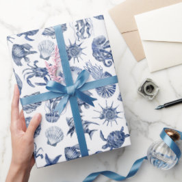 Blue Coastal Wrapping Paper Flat Sheet Set of 3 Geschenkpapier