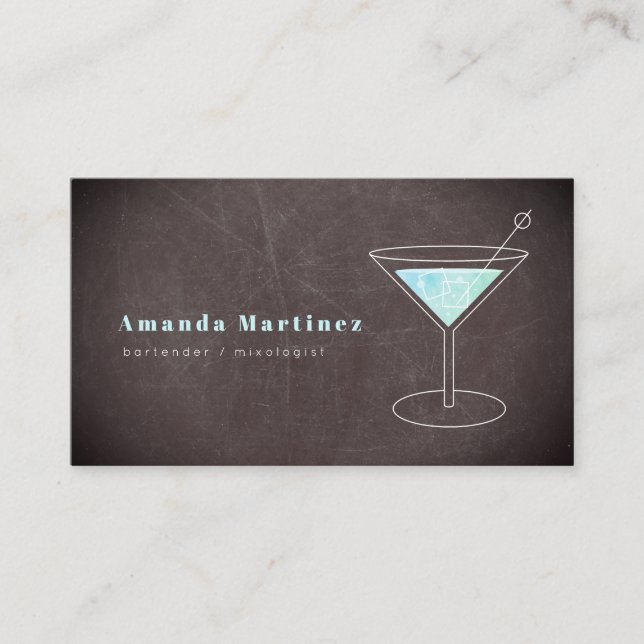 Blue Cocktail Barkeeper Mixologist Chalkboard Visitenkarte (Vorderseite)