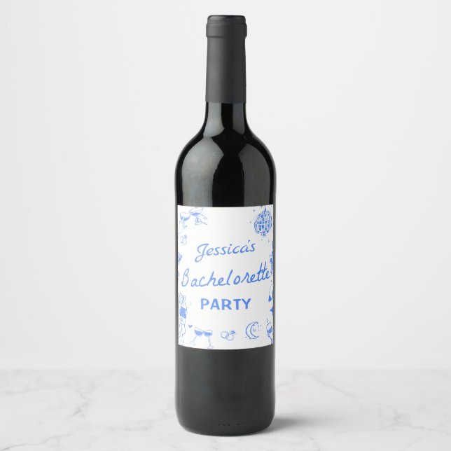 Blue Cocktail Junggeselinnen-Abschied Weinkeller Weinetikett (Vorderseite)