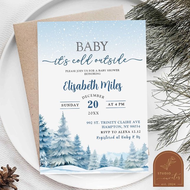 Blue Cold Winter Woodland Forest Baby Dusche Einladung (Von Creator hochgeladen)