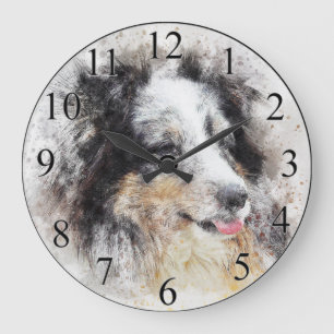 Blue Collie Große Wanduhr