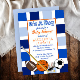 Blue Color Block Sports Es ist eine Baby Dusche Einladung