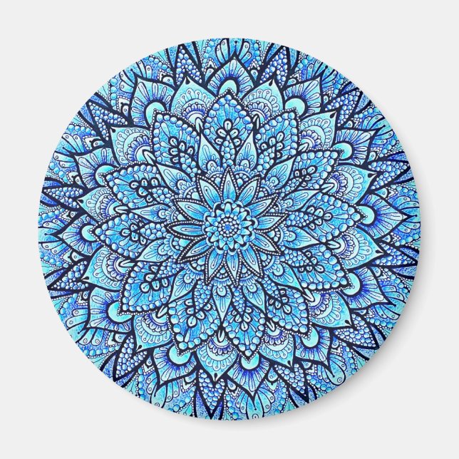 Blue Color Pencil Hand Drawn Mandala Design Magnet (Vorne)