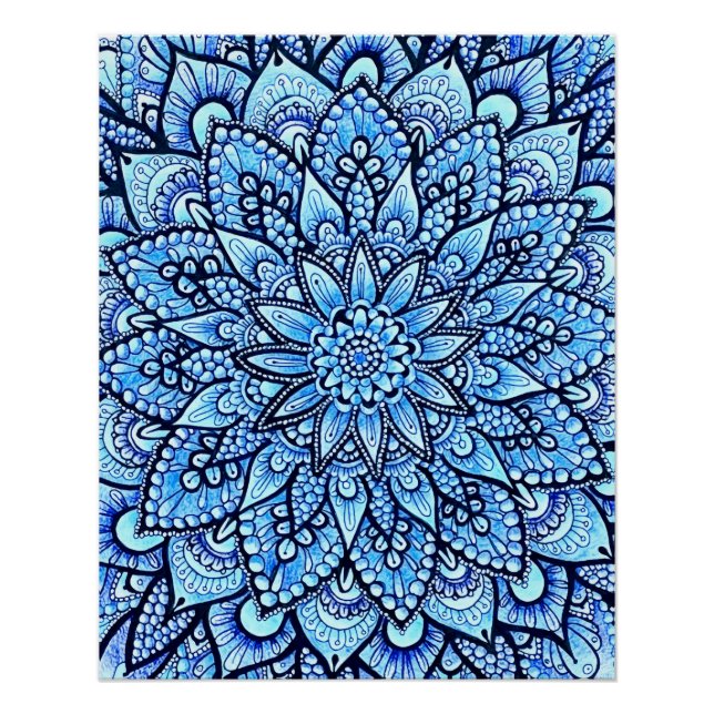 Blue Color Pencil Mandala Design Glossy Poster (Vorderseite)