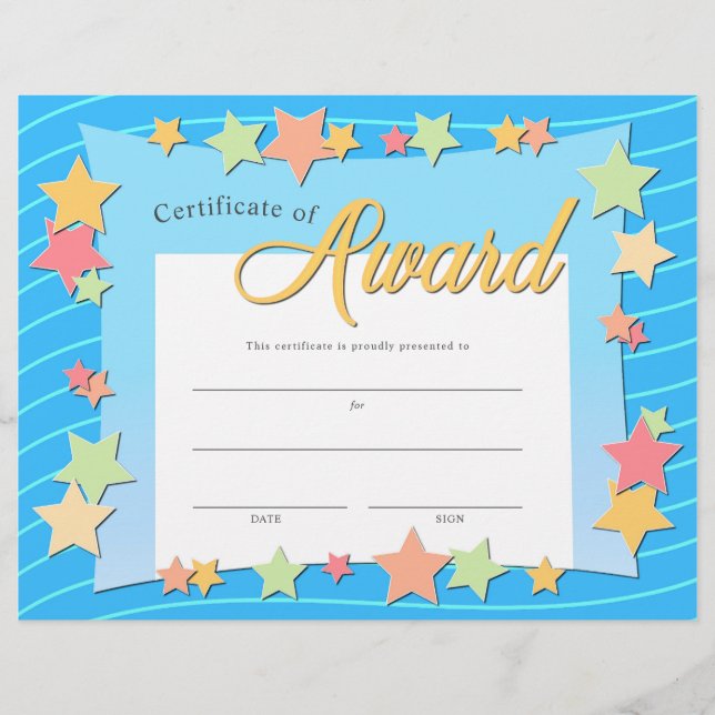 Blue Colorful Stars Kid's Certificate Award Flyer (Vorne)