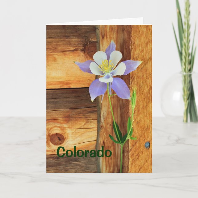 Blue Columbine and Wood Missing You Greeting Card Karte (Vorderseite)
