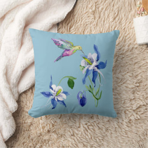 Blue Columbine Garden Hummingbird Kissen