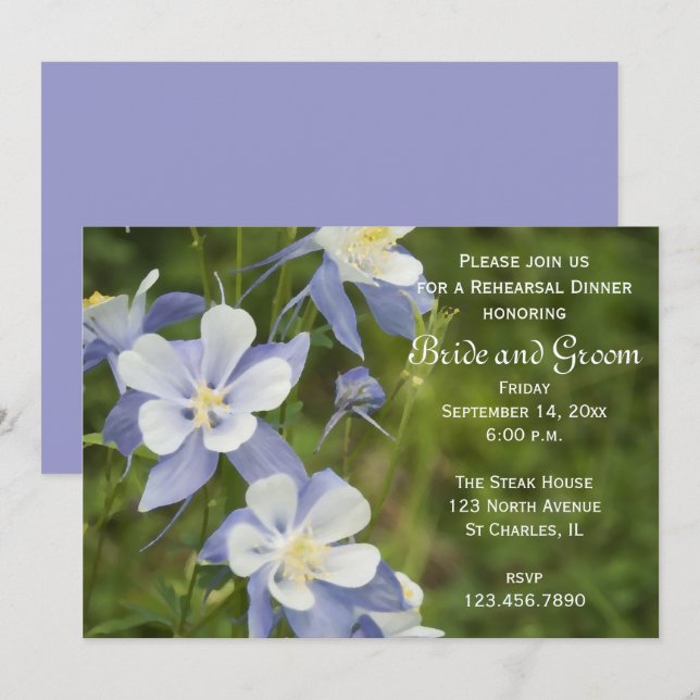 Blue Columbine Wedelfest Probe Dinner Einladung (Vorne/Hinten)