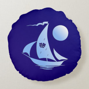 Blue Comedy und Tragedy Theater Sailboat Rundes Kissen