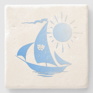 Blue Comedy und Tragedy Theater Sailboat Steinuntersetzer