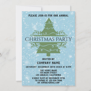 Blue Company Holiday Weihnachten Party Tree Snow Einladung