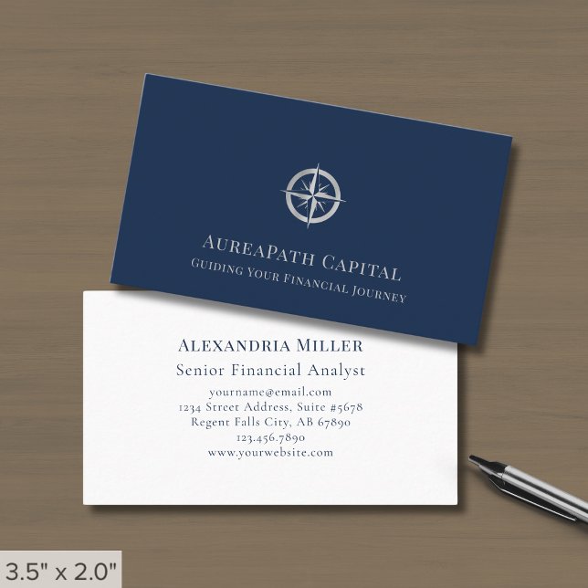 Blue Compass Logo Business Card Visitenkarte (Von Creator hochgeladen)