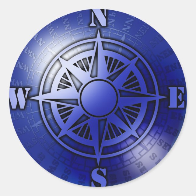 Blue Compass Rose Runder Aufkleber (Vorderseite)