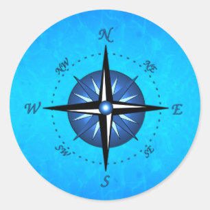 Blue Compass-Rose Runder Aufkleber