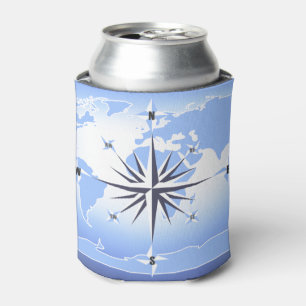 Blue Compass Rose Weltkarte Dosenkühler