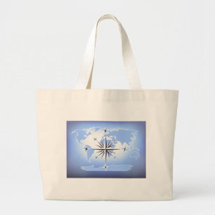 Blue Compass Rose Weltkarte Leinwand Tote Beutel Jumbo Stoffbeutel