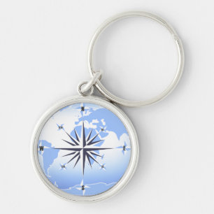 Blue Compass Rose Weltkarte Premium Schlüsselkett Schlüsselanhänger