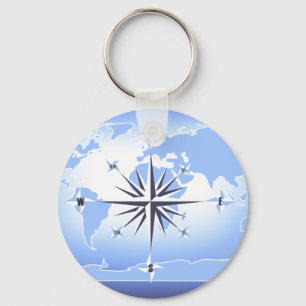 Blue Compass Rose Weltkarte Schlüsselkette Schlüsselanhänger