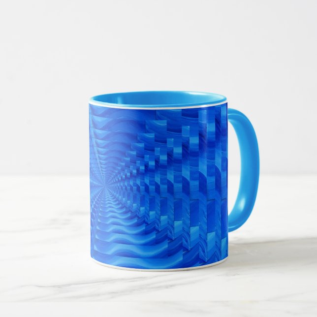 Blue Concentric Squares Tasse (VorderseiteRechts)