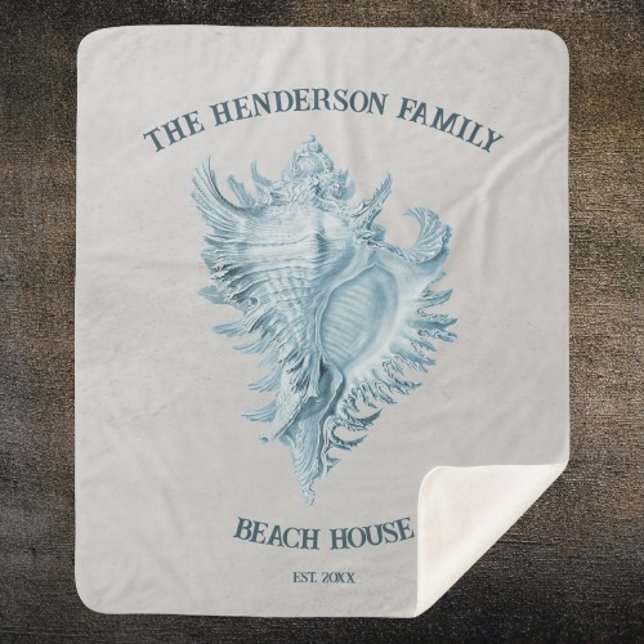 Blue Conch Muschel Sherpadecke (Blue Conch Shell Personalized Sherpa Blanket)